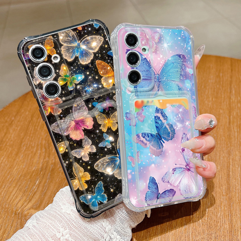 Phone Cases With Card Holder - Dream Butterfly Pattern Clear Phone Case