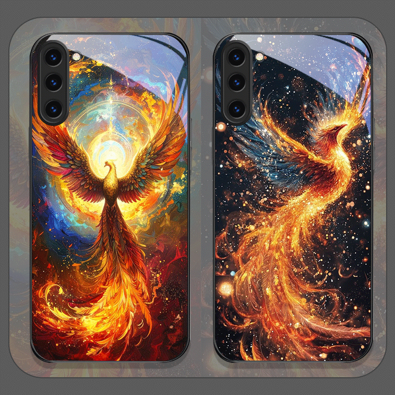 Phone Cases For Samsung S22 - Aesthetic Phoenix Fire Feather Pattern Tempered