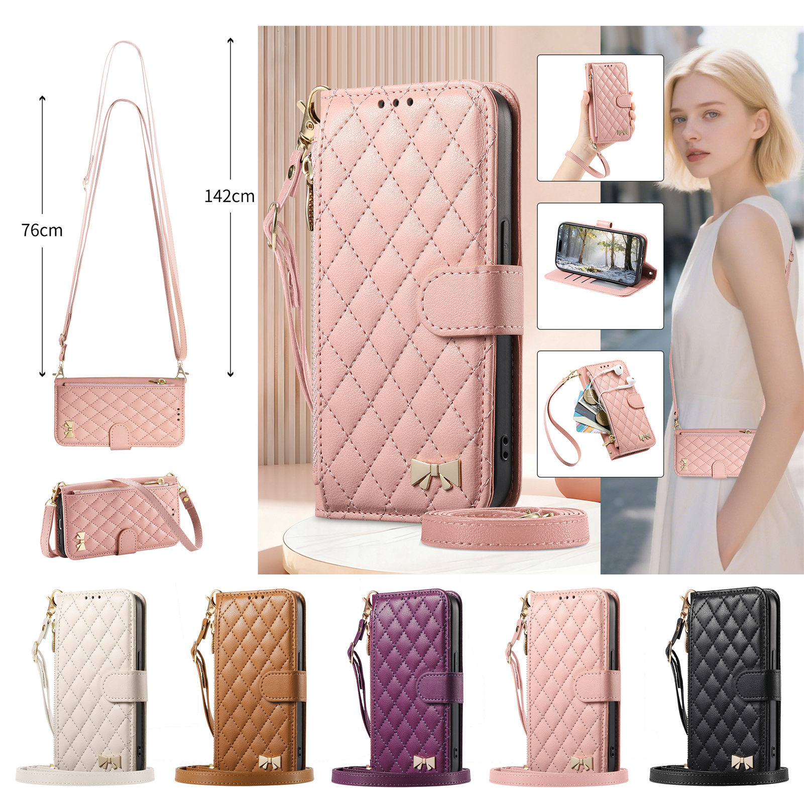 Phone Cases With Card Holder - PU Leather Crossbody Flip Wallet Phone