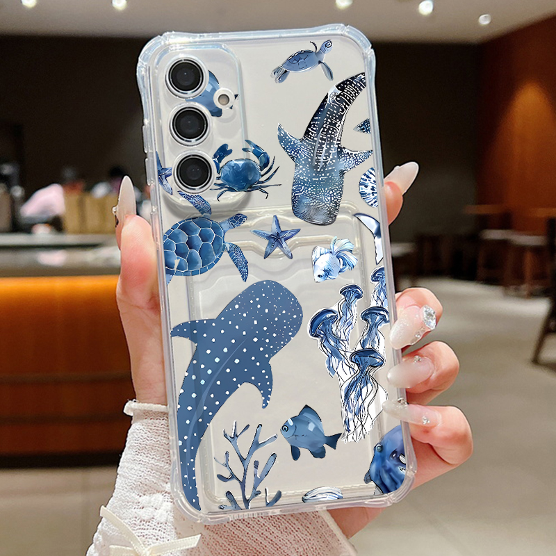 Phone Cases With Card Holder - Ocean Whale Pattern Phone Case For