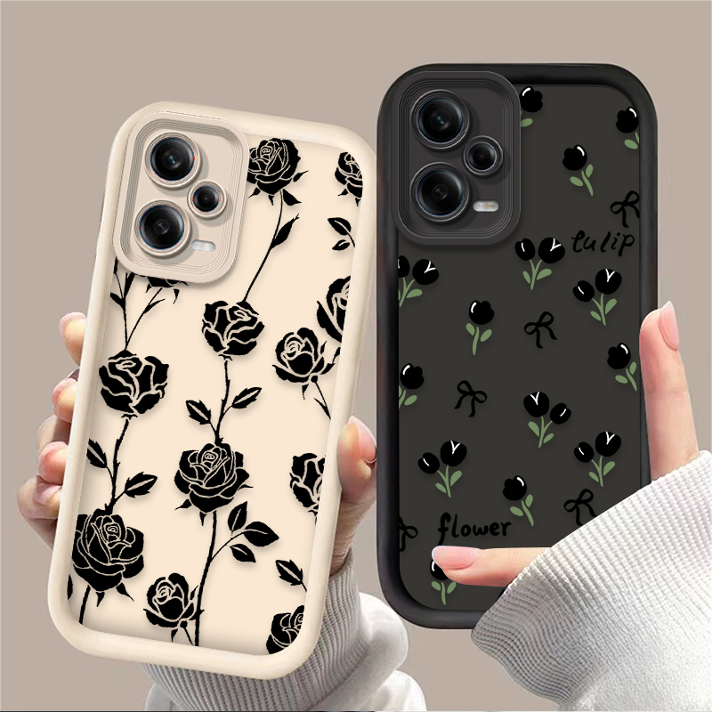 Black Flowers Pattern Phone Ca - Phone Cases Xiaomi 리뷰 및 가격