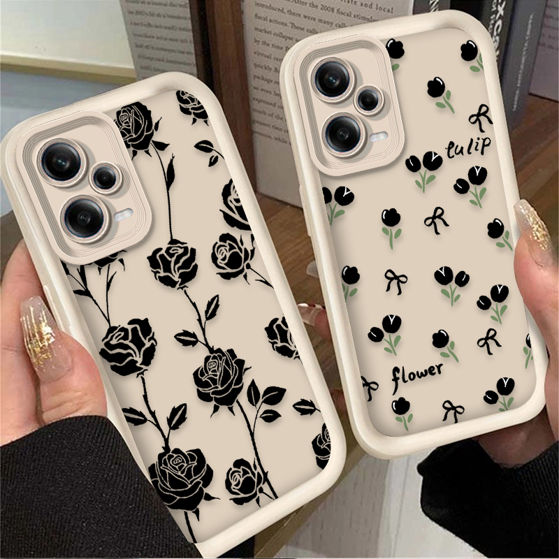 Black Flowers Pattern Phone Ca - Phone Cases Xiaomi 리뷰 및 가격