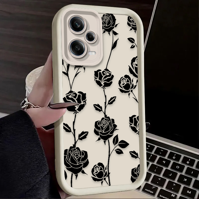 Black Flowers Pattern Phone Ca - Phone Cases Xiaomi 리뷰 및 가격