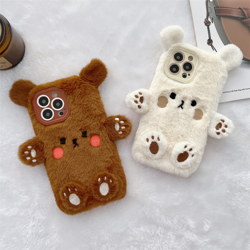 Korean 3D Cartoon Bear Fluffy  - Phone Cases Iphone 12 리뷰 및 가격