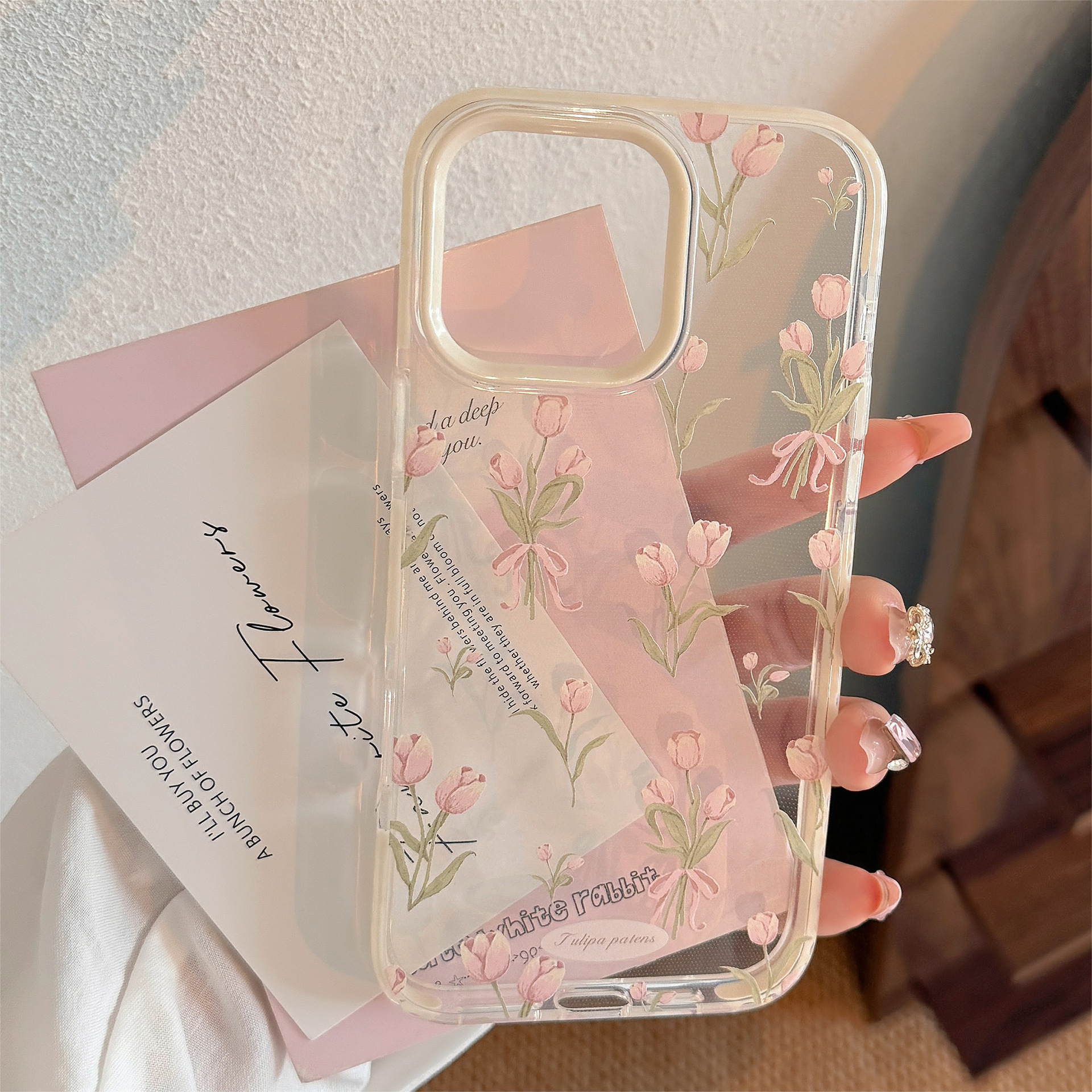 Korean Full Screen Pink Tulip  - Phone Cases Transparent 리뷰 및 가격