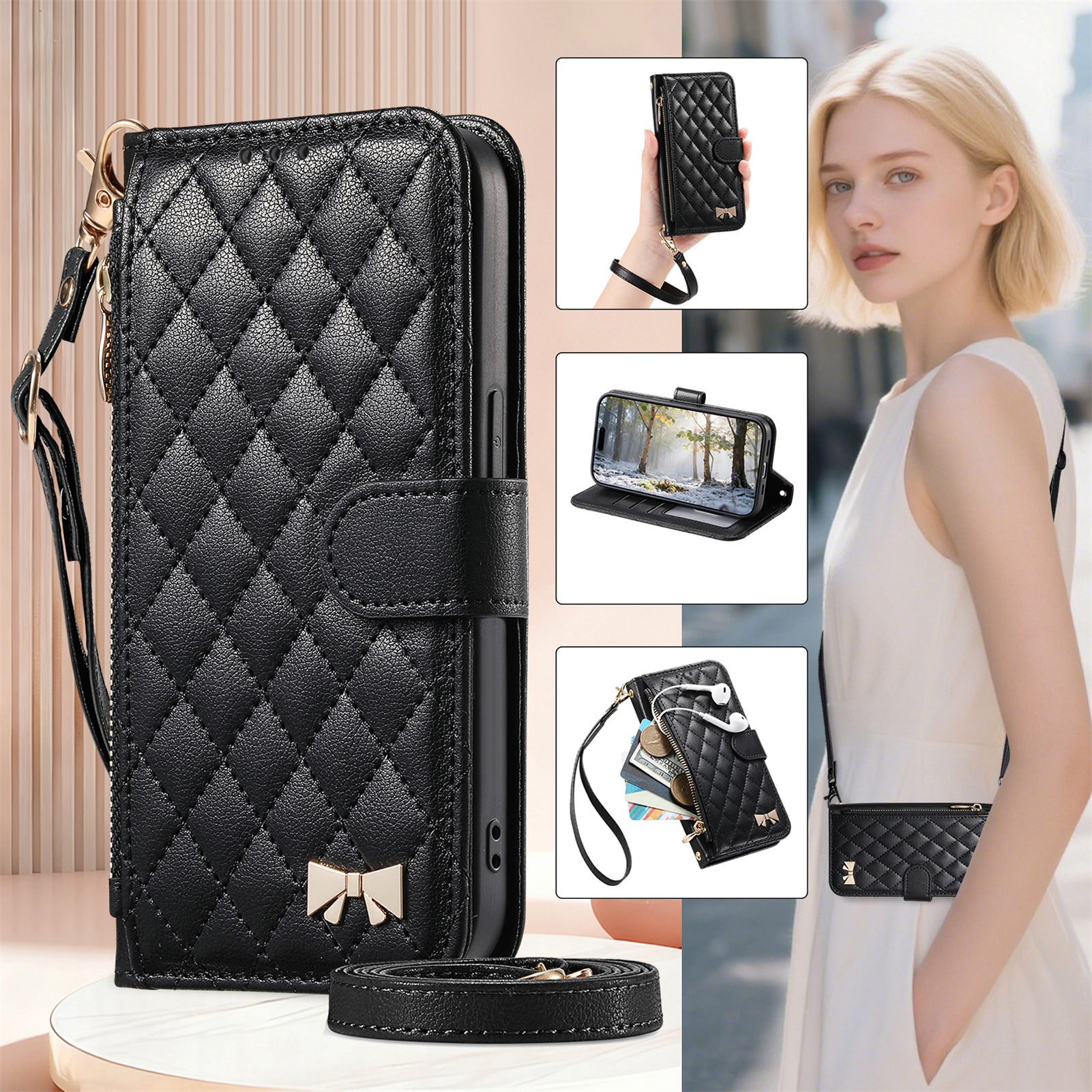 PU Leather Crossbody Flip Wall - Phone Cases With Card Holder 리뷰 및 가격