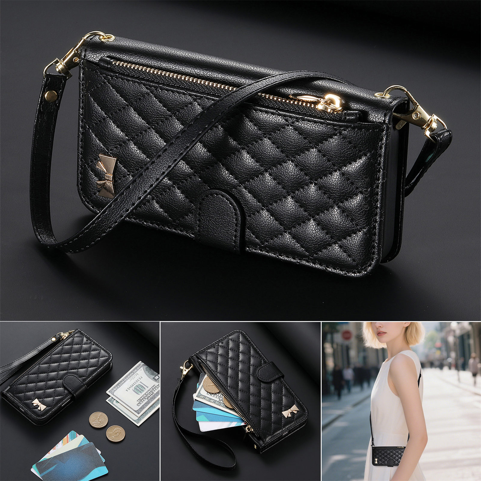 PU Leather Crossbody Flip Wall - Phone Cases With Card Holder 리뷰 및 가격