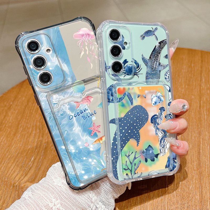Ocean Whale Pattern Phone Case - Phone Cases With Card Holder 리뷰 및 가격