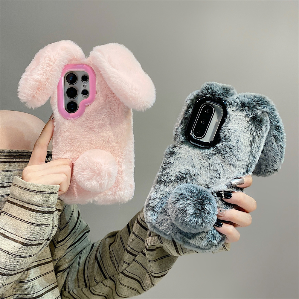 Cute Rabbit Ears Fluffy Stand  - Phone Cases Samsung Galaxy 리뷰 및 가격