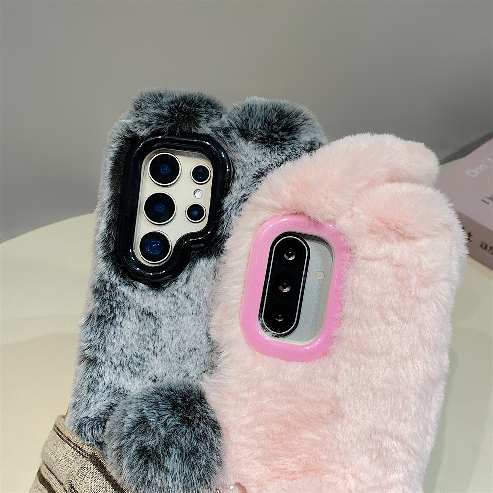 Cute Rabbit Ears Fluffy Stand  - Phone Cases Samsung Galaxy 리뷰 및 가격